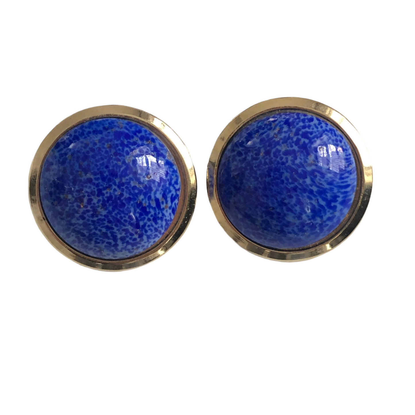 Vintage earrings clip on large blue art glass gold tone