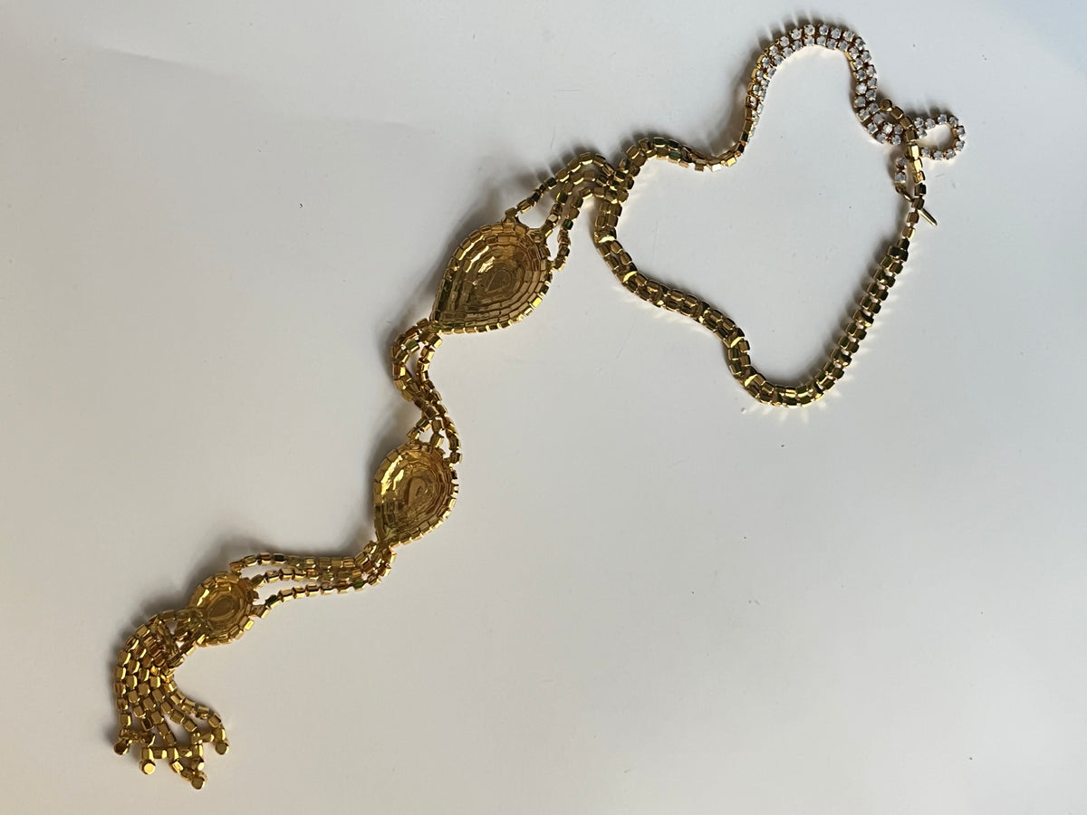 Vintage necklace crystal  tie rhinestones moon glow crystal