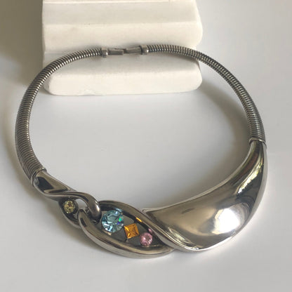Vintage GIVENCHY necklace collar silver tone rhinestones