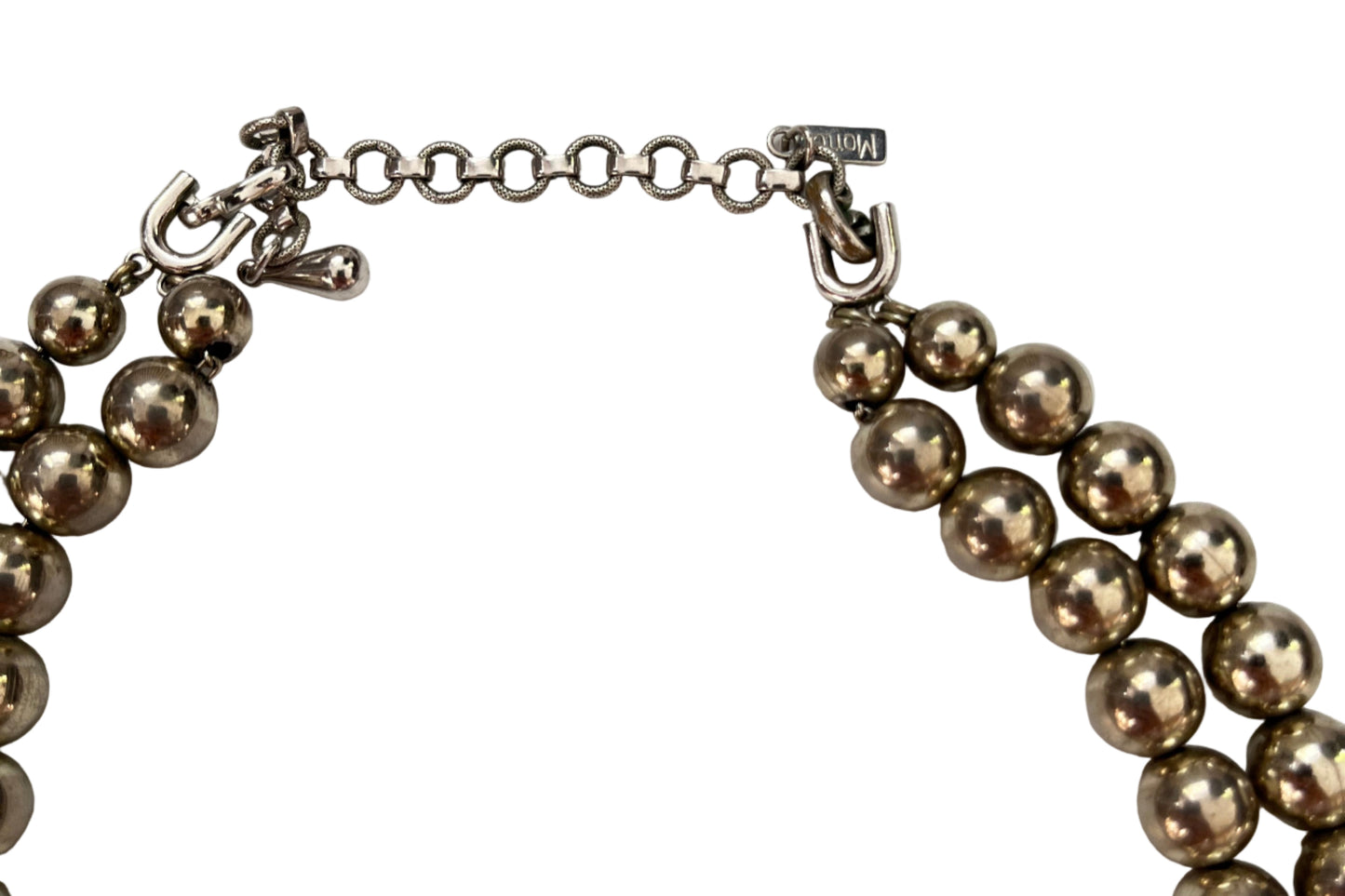 Vintage Monet necklace  glossy metal beads silver tone