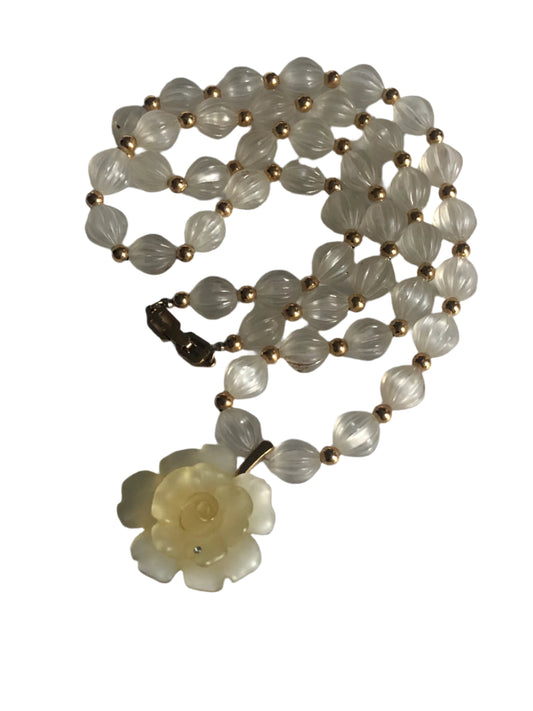 Vintage GIVENCHY necklace lucite beads rose pendant