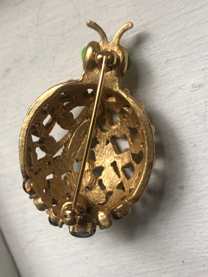 Vintage Oscar de La Renta brooch pin bug bee insect cabochon