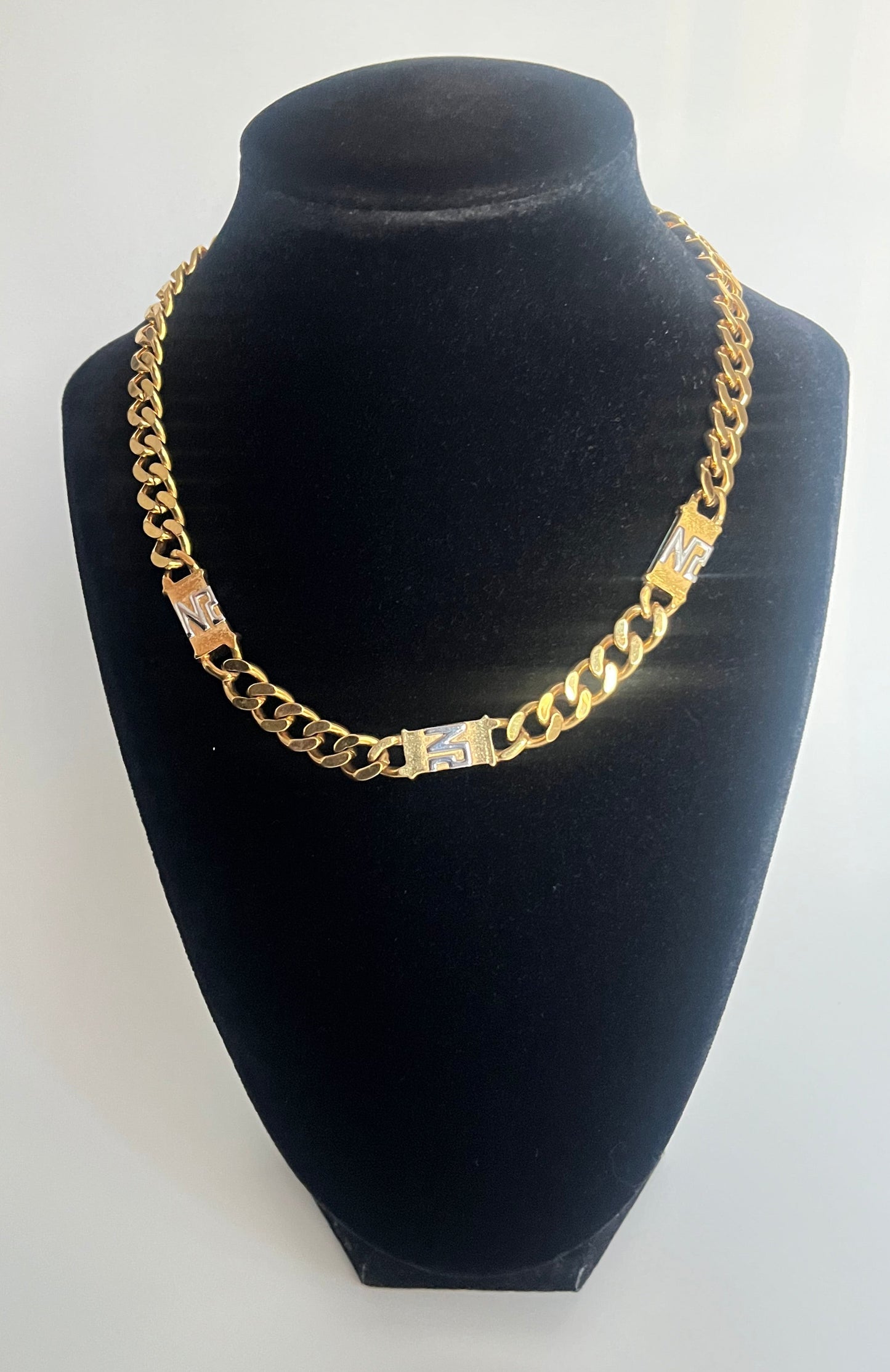 Vintage Nina Ricci necklace chain  two sides crystal / logo NR