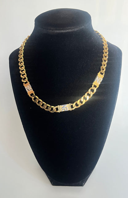 Vintage Nina Ricci necklace chain  two sides crystal / logo NR