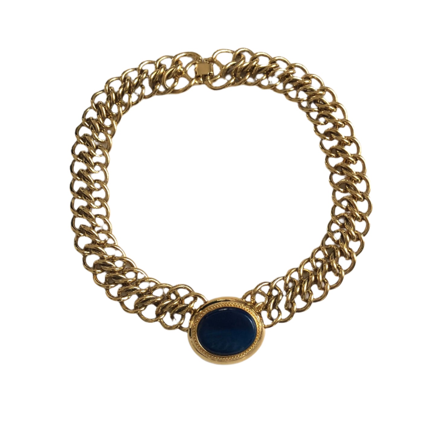 Vintage Monet necklace double chain blue art glass