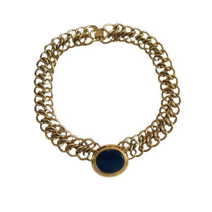 Vintage Monet necklace double chain blue art glass