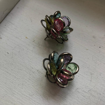 Vintage earrings Swarovski crystal  bezel
