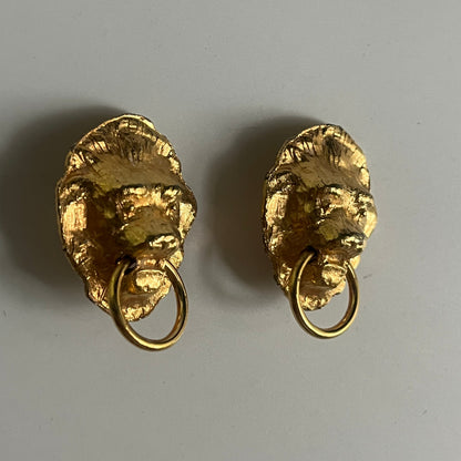 Vintage earrings clip on lion head