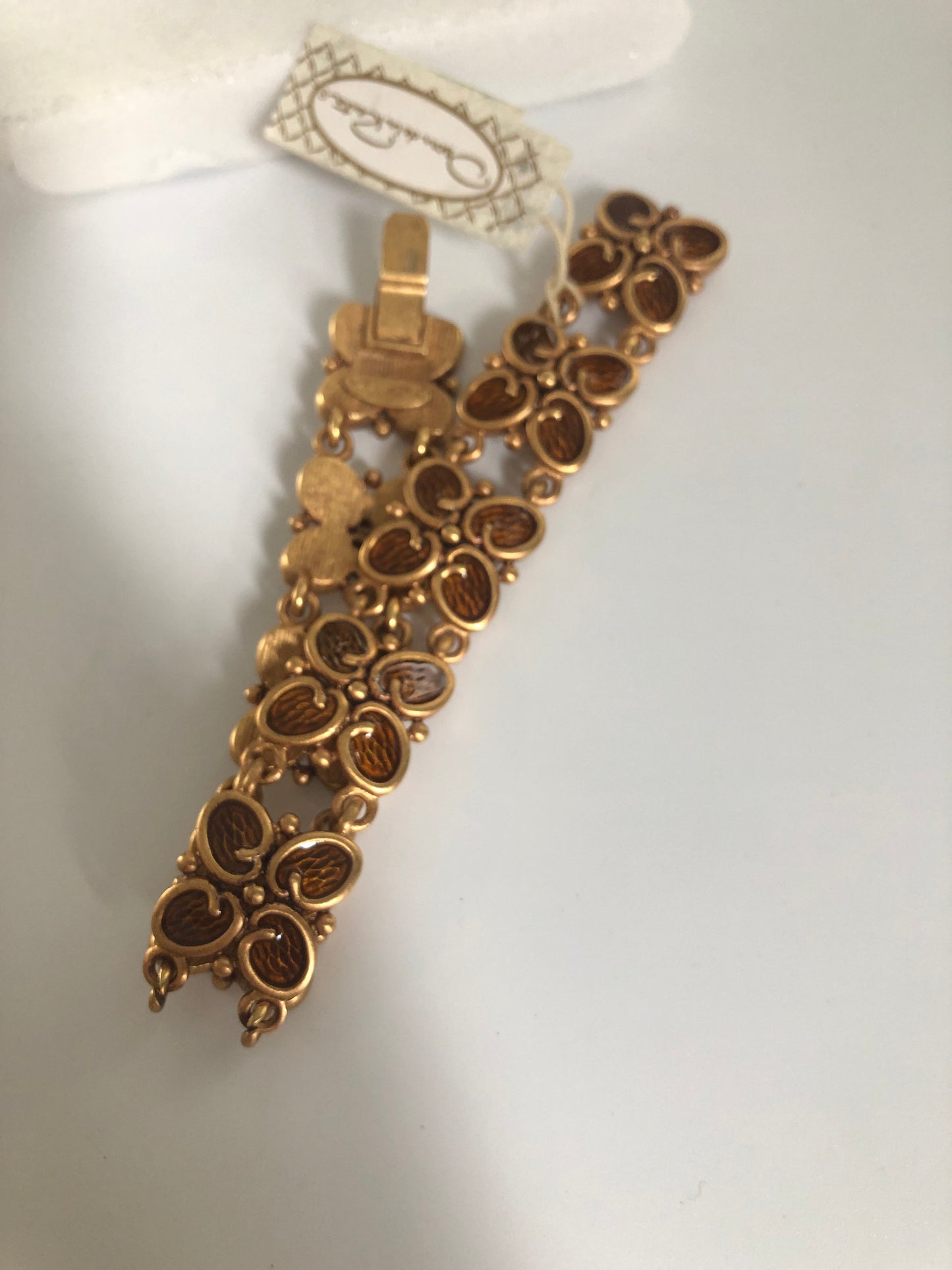 Vintage Oscar de La RENTA bracelet logo brown  enamel