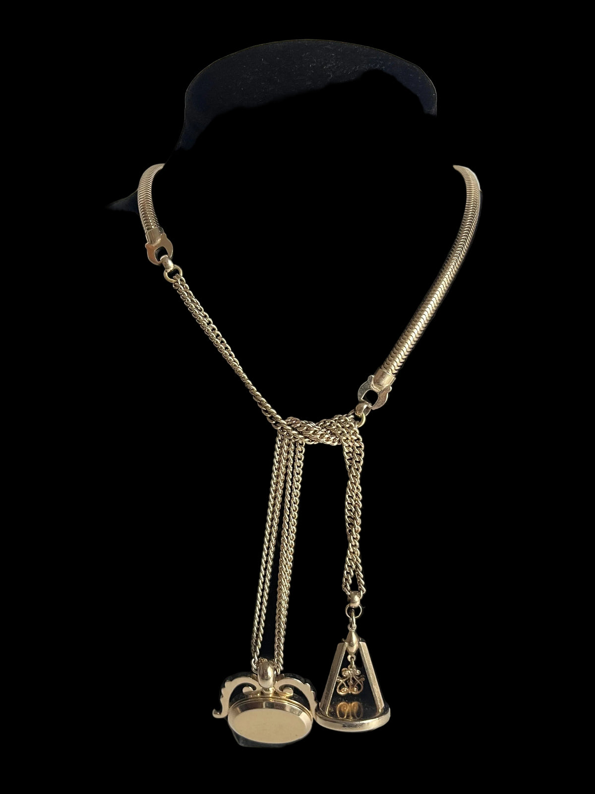 Vintage Monet necklace lariat watch fobs locket  1940’s