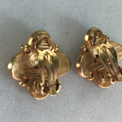 Vintage Oscar De La Renta earrings clip on logo brown  enamel