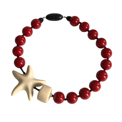 Angela Caputi necklace large red beads resin plastic starfish Italy