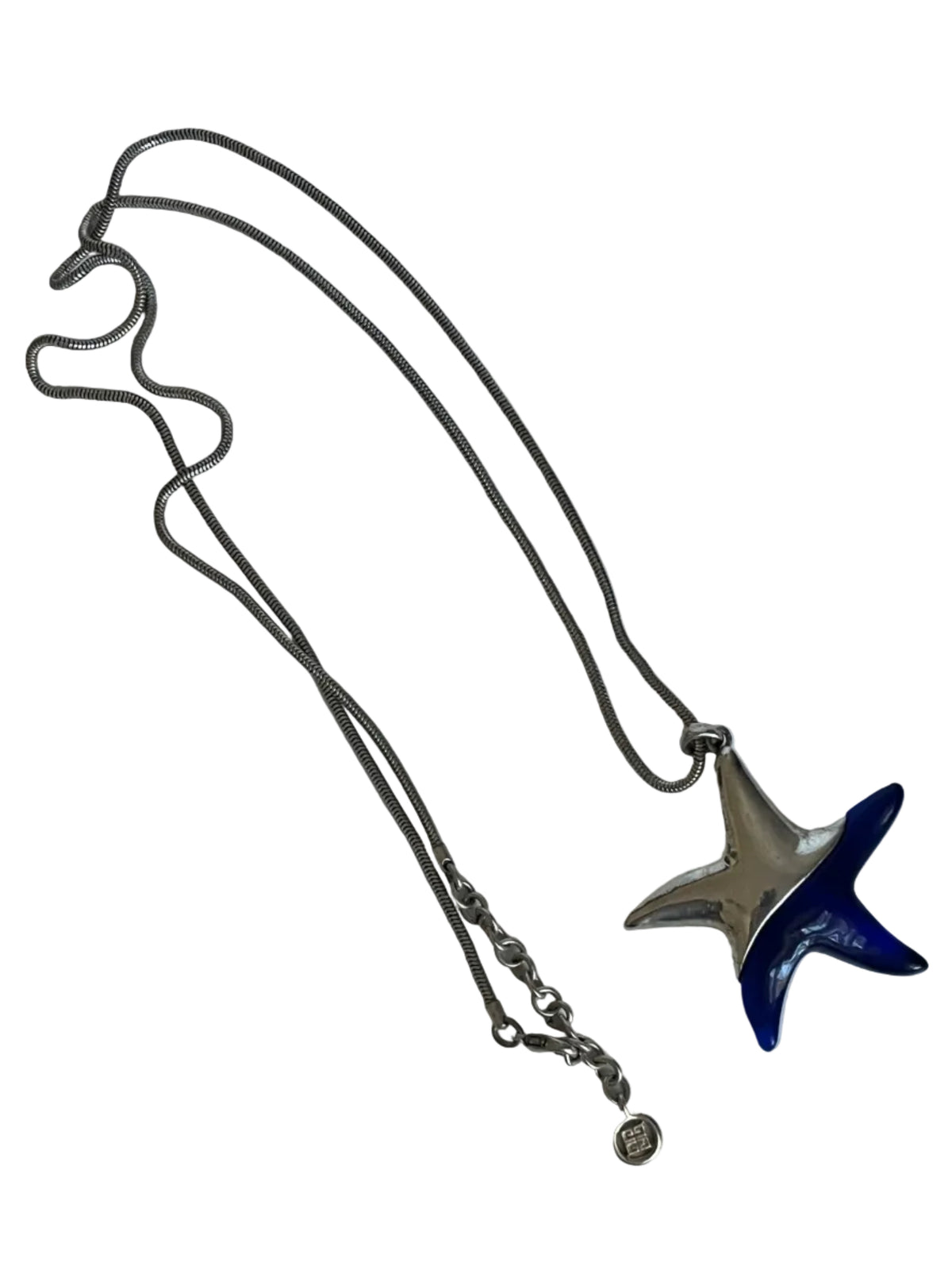 Vintage givenchy star necklace pendant blue lucite