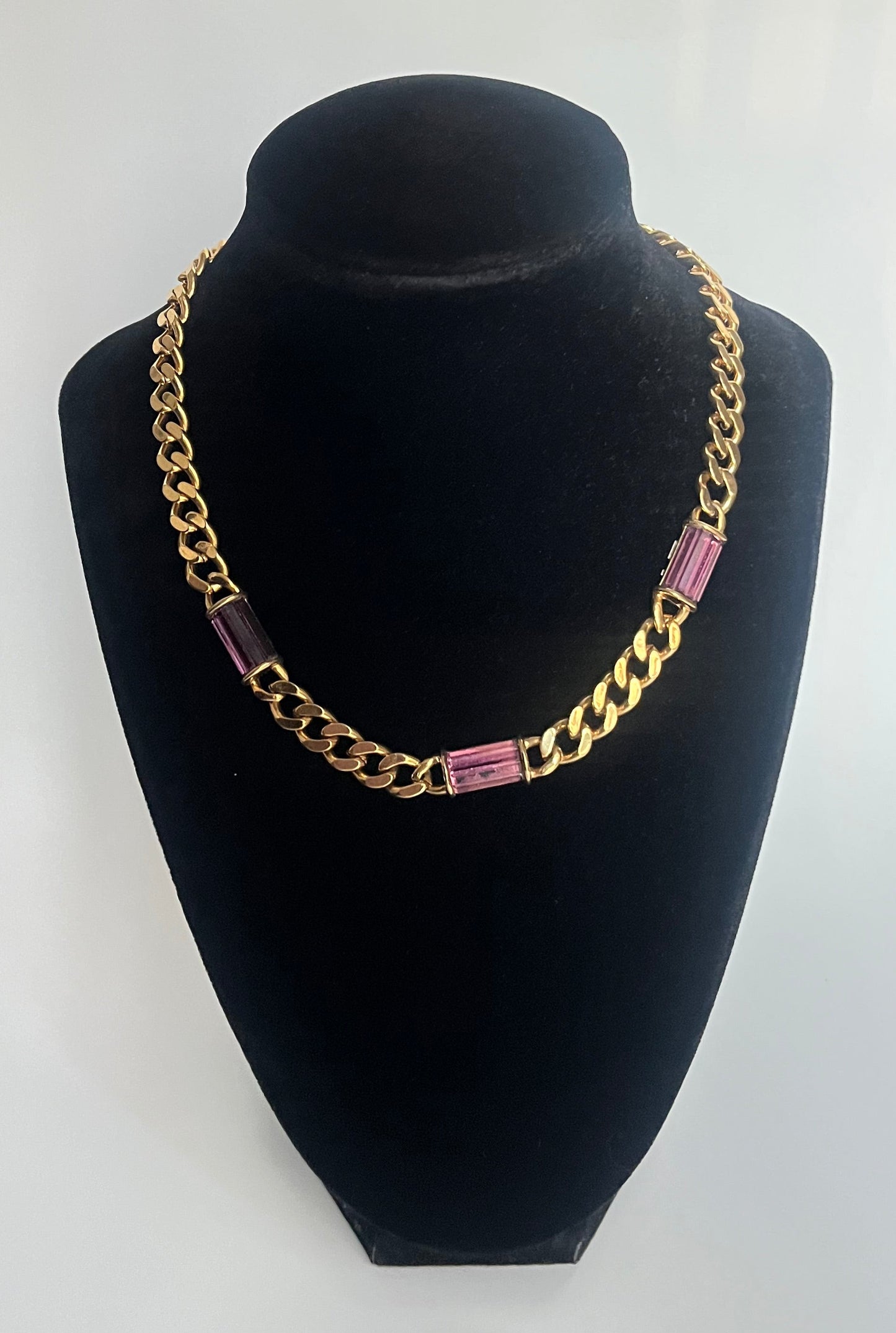 Vintage Nina Ricci necklace chain  two sides crystal / logo NR