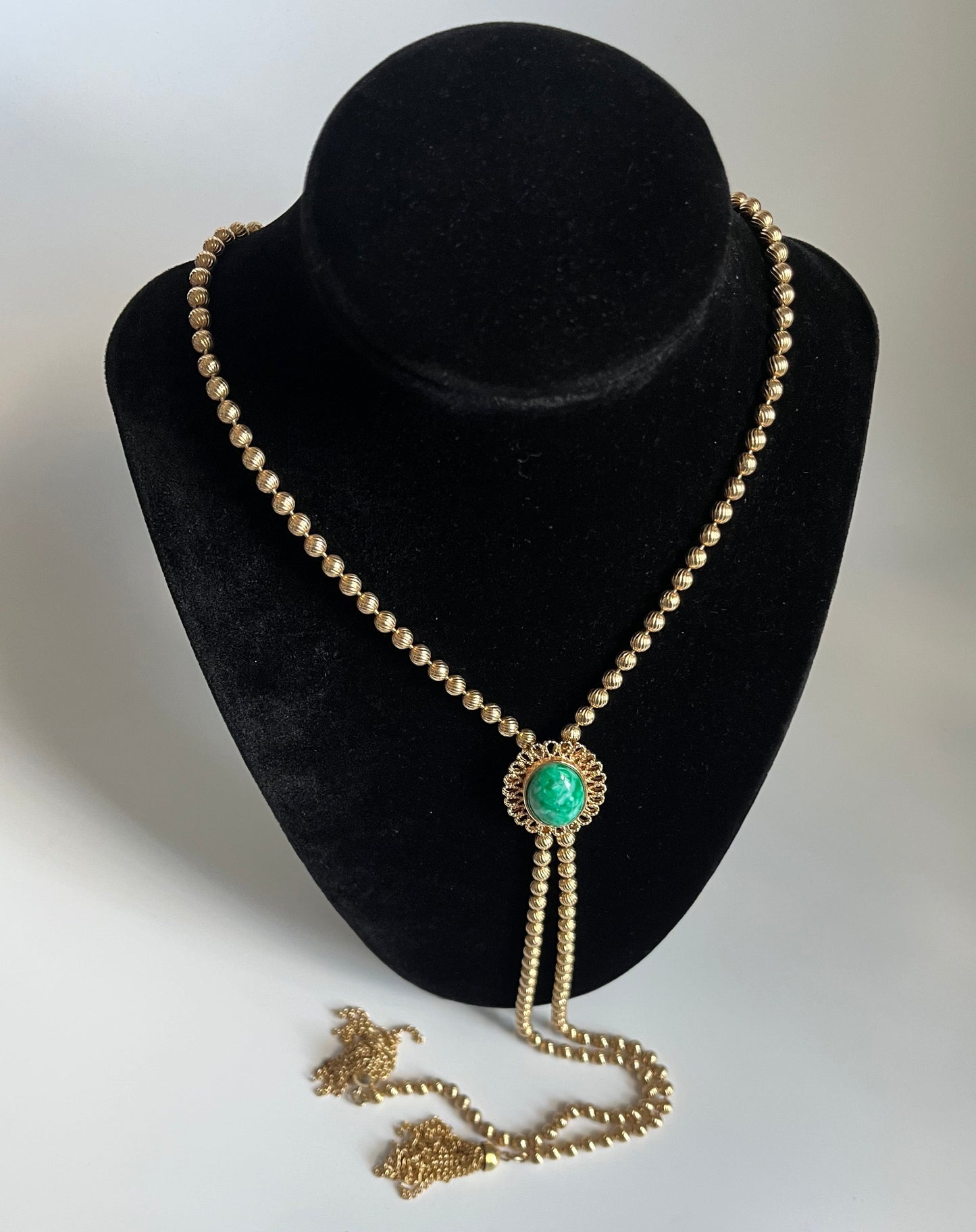 Vintage Avon  for D&E necklace slide pendant tassel peking glass  1973