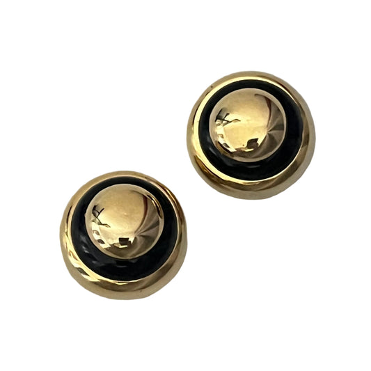 LANVIN Paris earrings clip on button style  black enamel