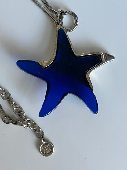 Vintage givenchy star necklace pendant blue lucite