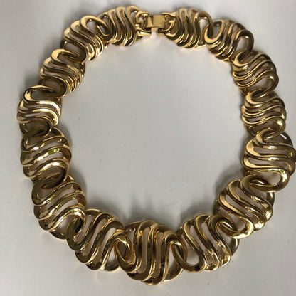 GIVENCHY necklace collar chunky swirl link gold tone