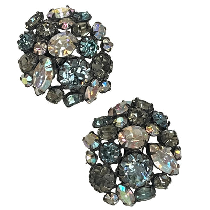 Vintage Schreiner earrings clip on ab crystal topaz 1960's