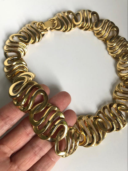 GIVENCHY necklace collar chunky swirl link gold tone