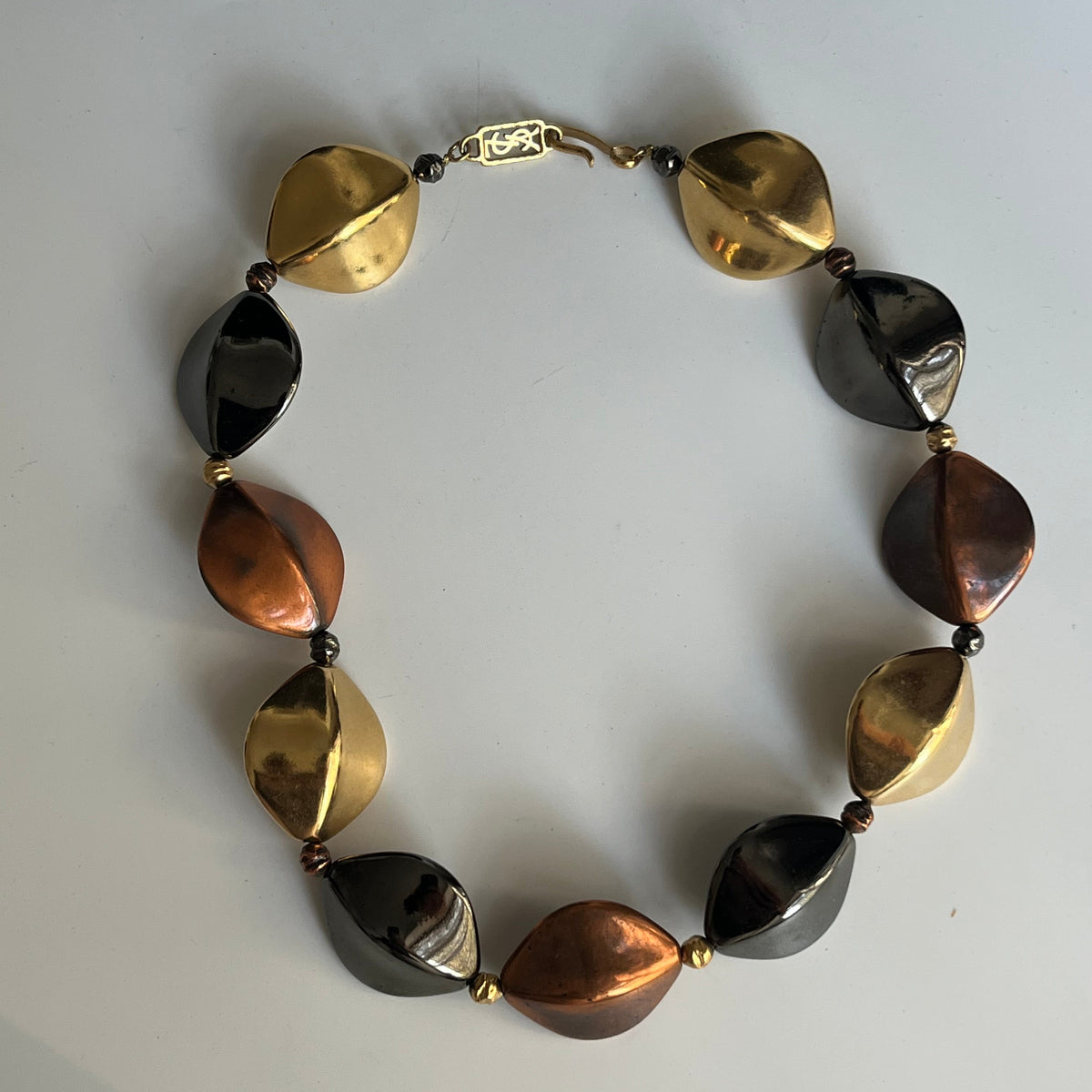 Vintage YSL necklace large beads multi tone