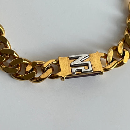 Vintage Nina Ricci necklace chain  two sides crystal / logo NR