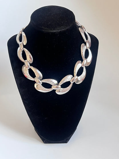 Vintage Monet wide links silver tone 1950s