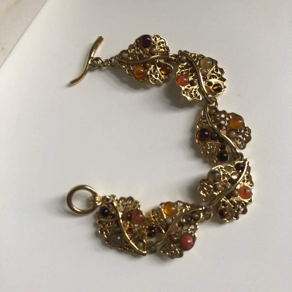 Vintage Oscar de La Renta  leaf links bracelet stones
