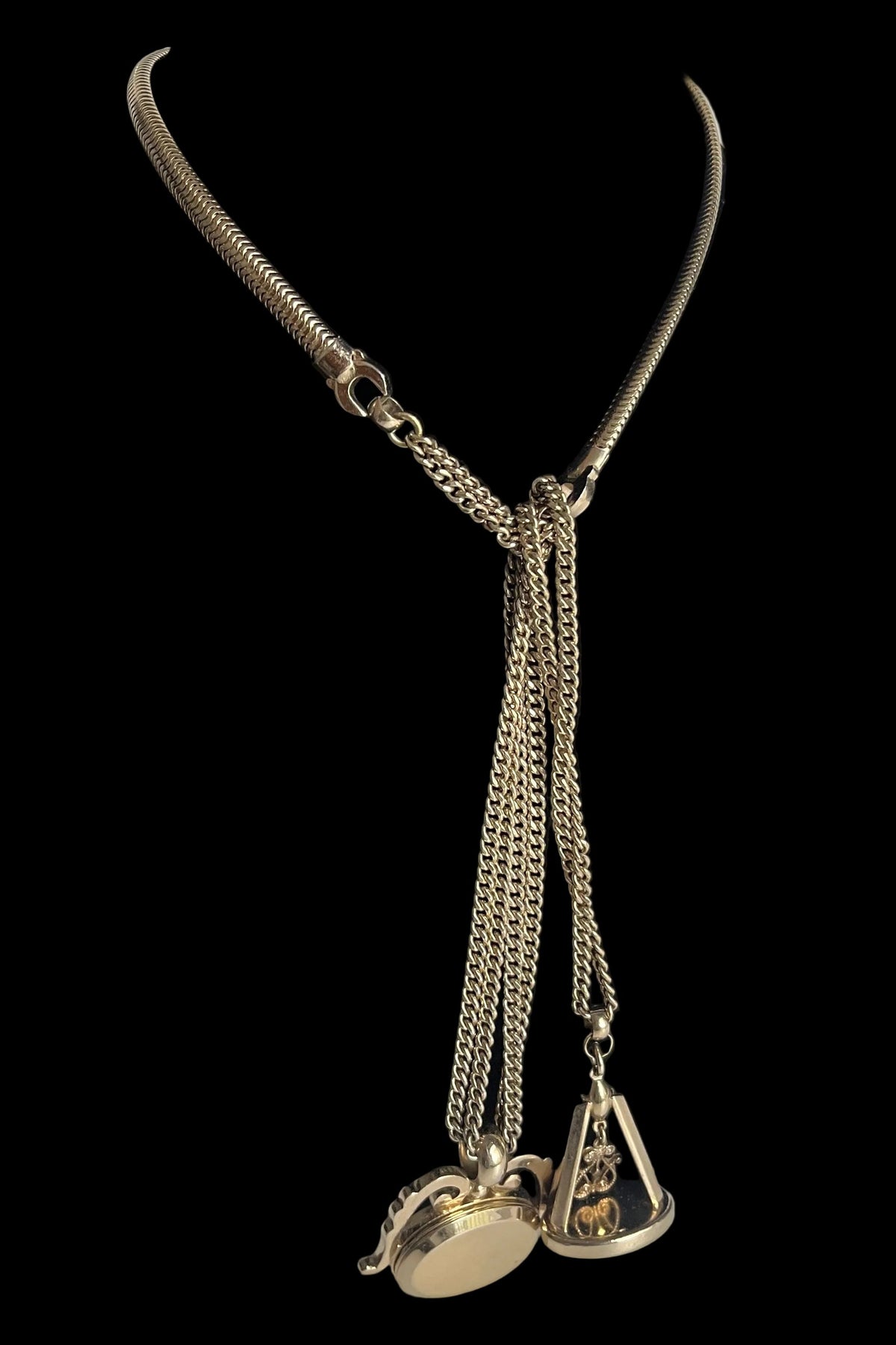 Vintage Monet necklace lariat watch fobs locket  1940’s