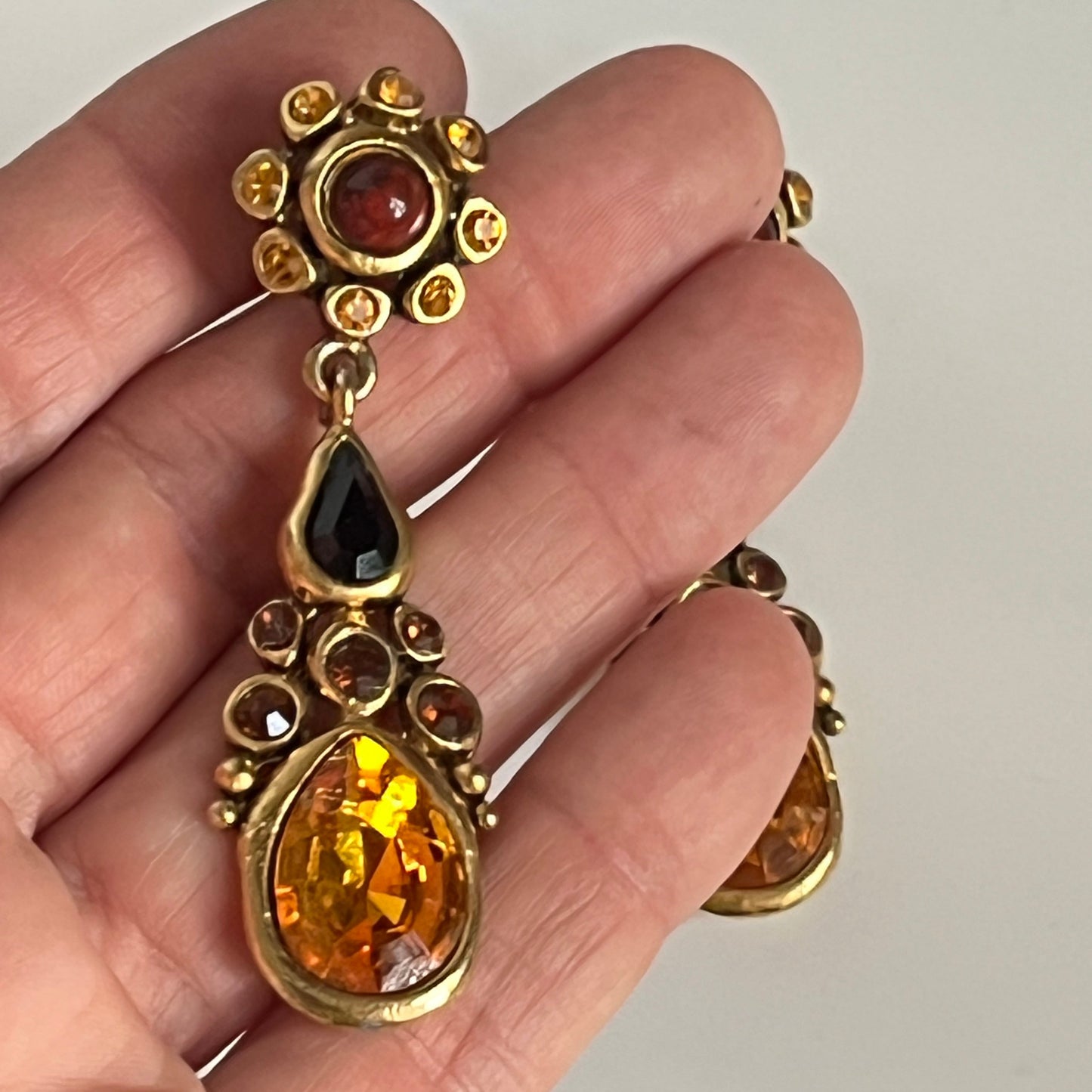 Vintage earrings clip on dangle yellow crystal