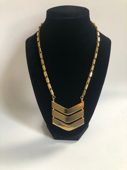 Vintage LANVIN Paris necklace geometric  pendant gold tone