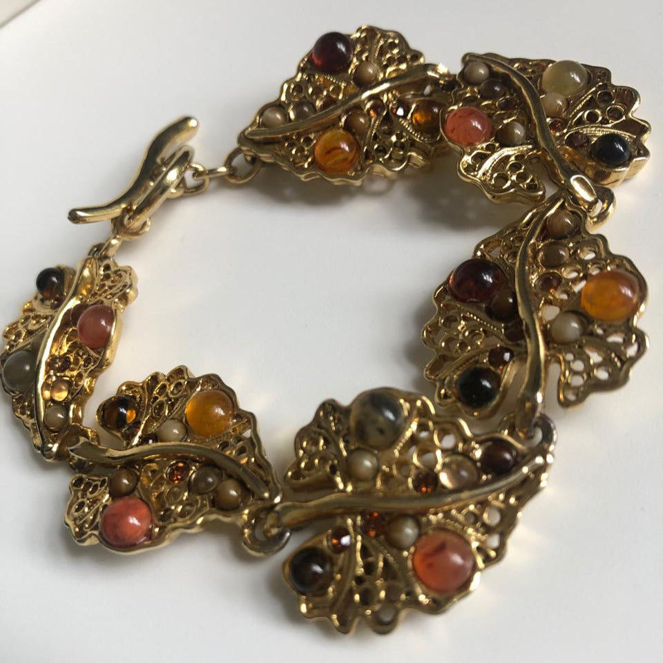 Vintage Oscar de La Renta  leaf links bracelet stones