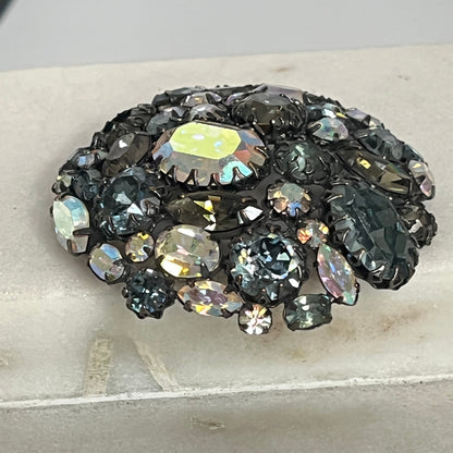 Vintage Schreiner brooch ab crystal topaz rhinestones 1960's