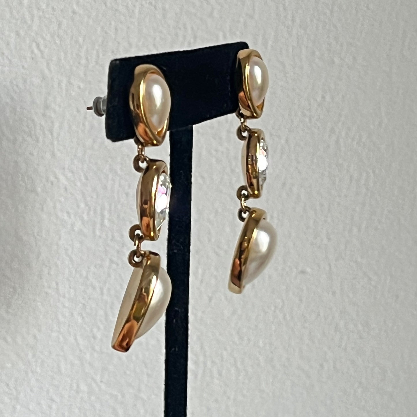 Vintage Napier earrings dangle crystal pearl