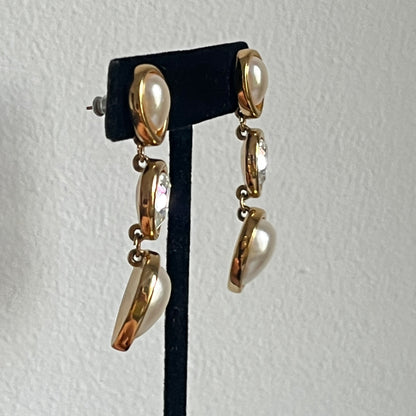 Vintage Napier earrings dangle crystal pearl