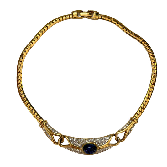 Vintage GIVENCHY necklace blue stone pave rhinestones