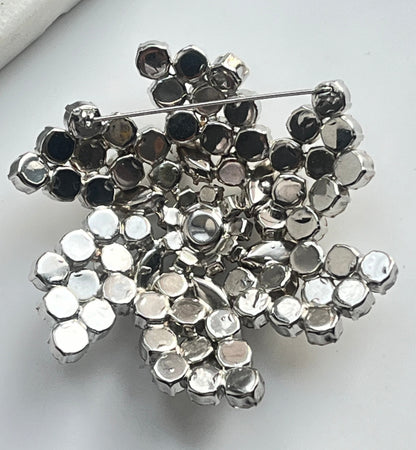 Vintage brooch star domed large clear rhinestones 1960's