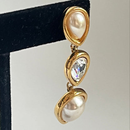 Vintage Napier earrings dangle crystal pearl