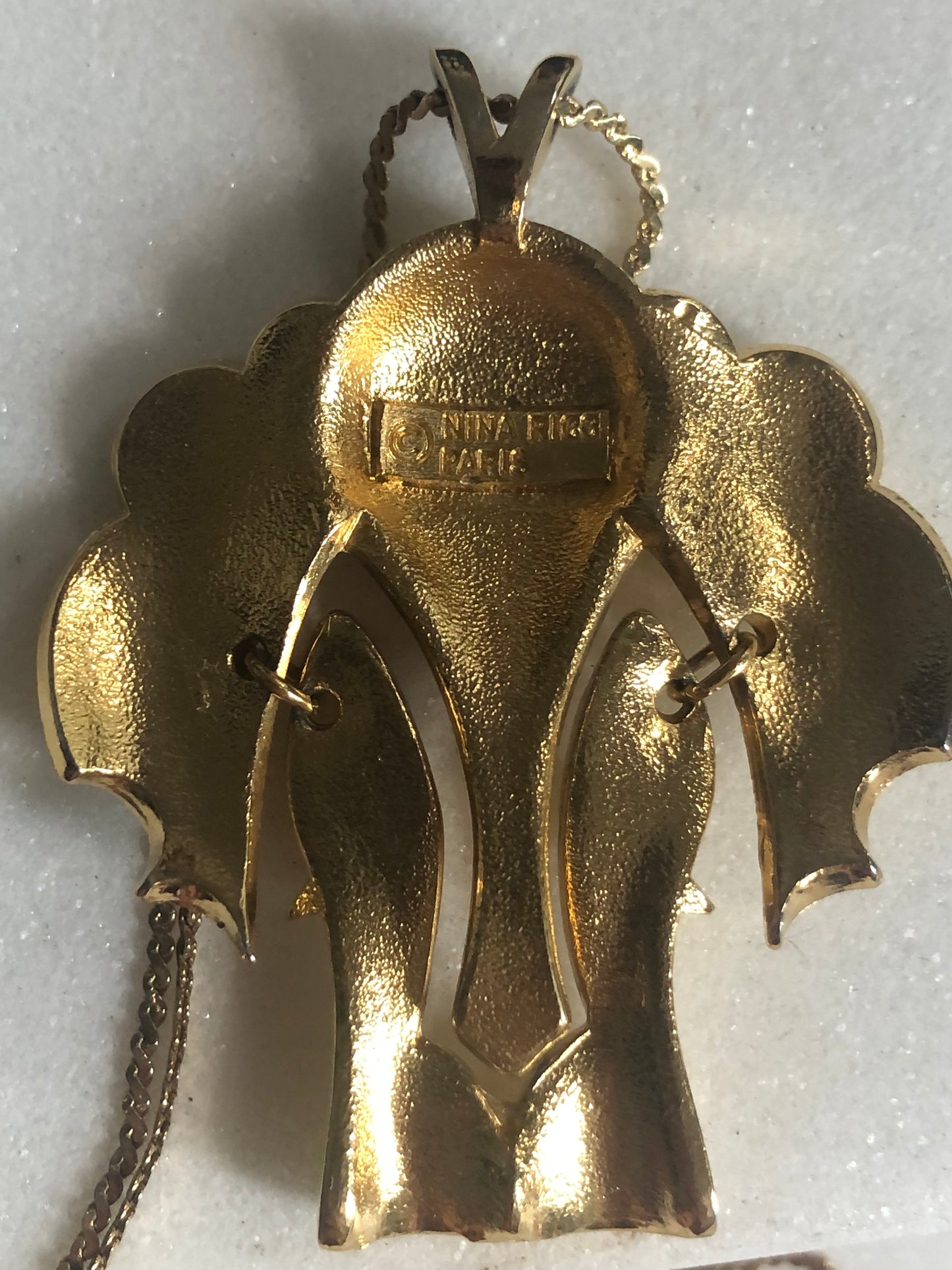 Vintage Nina Ricci necklace elephant pendant red cabochon