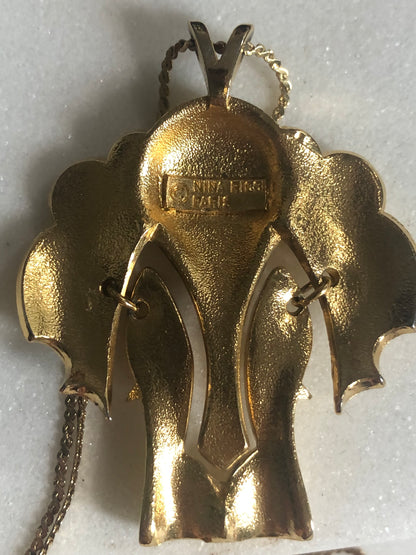 Vintage Nina Ricci necklace elephant pendant red cabochon