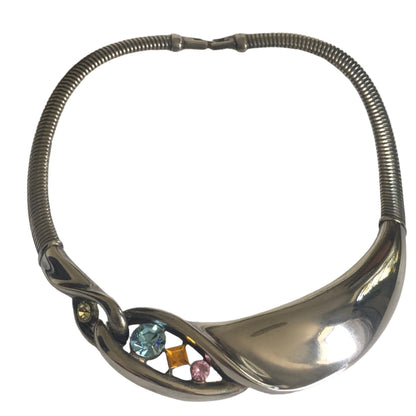 Vintage GIVENCHY necklace collar silver tone rhinestones