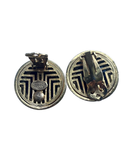 LANVIN Paris earrings clip on button style  black enamel