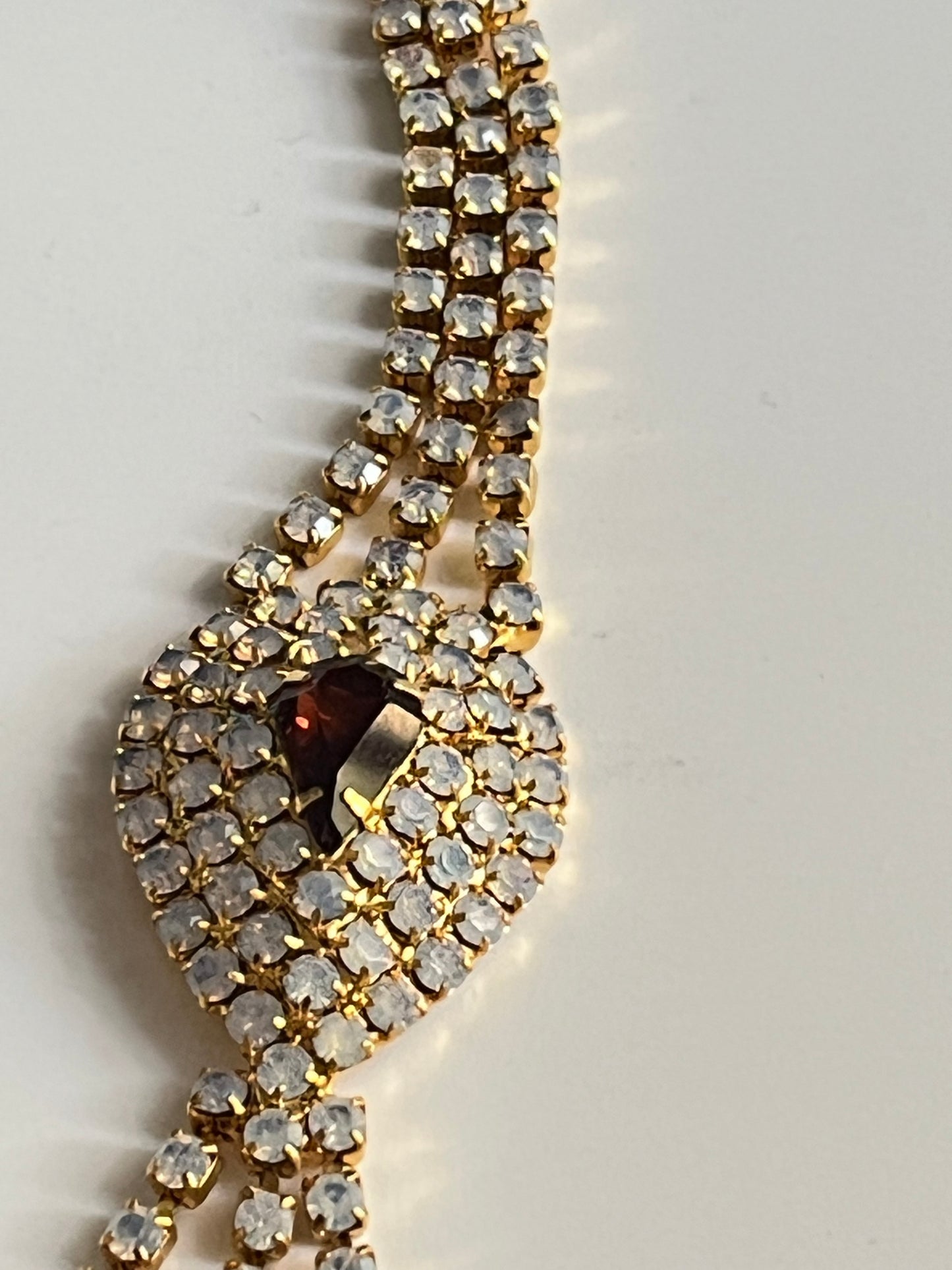 Vintage necklace crystal  tie rhinestones moon glow crystal