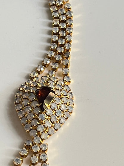 Vintage necklace crystal  tie rhinestones moon glow crystal