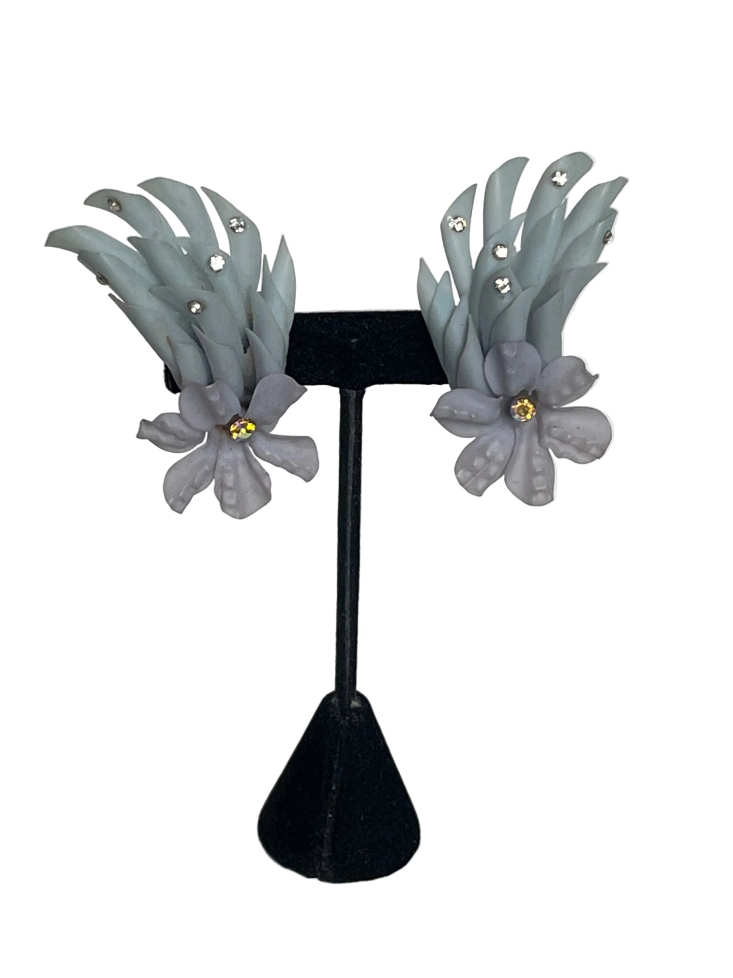 Vintage earrings clip on plastic flowers 1960's