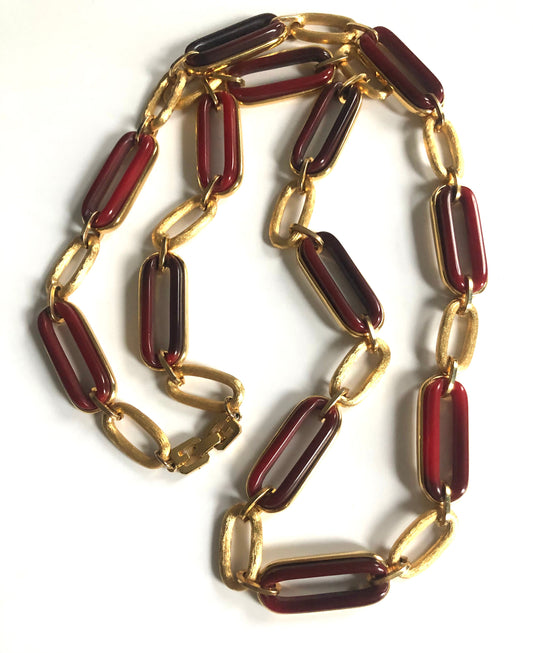 Vintage GIVENCHY necklace chain links lucite gold metal 80s