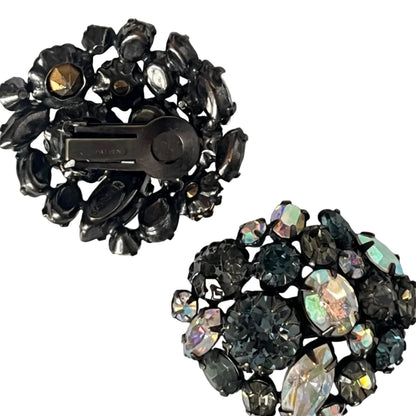Vintage Schreiner earrings clip on ab crystal topaz 1960's