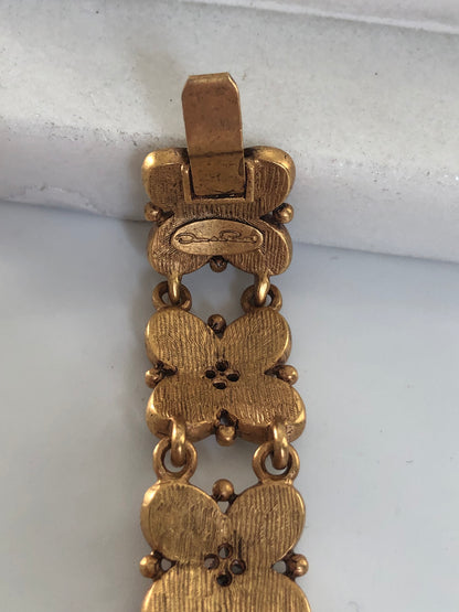 Vintage Oscar de La RENTA bracelet logo brown  enamel