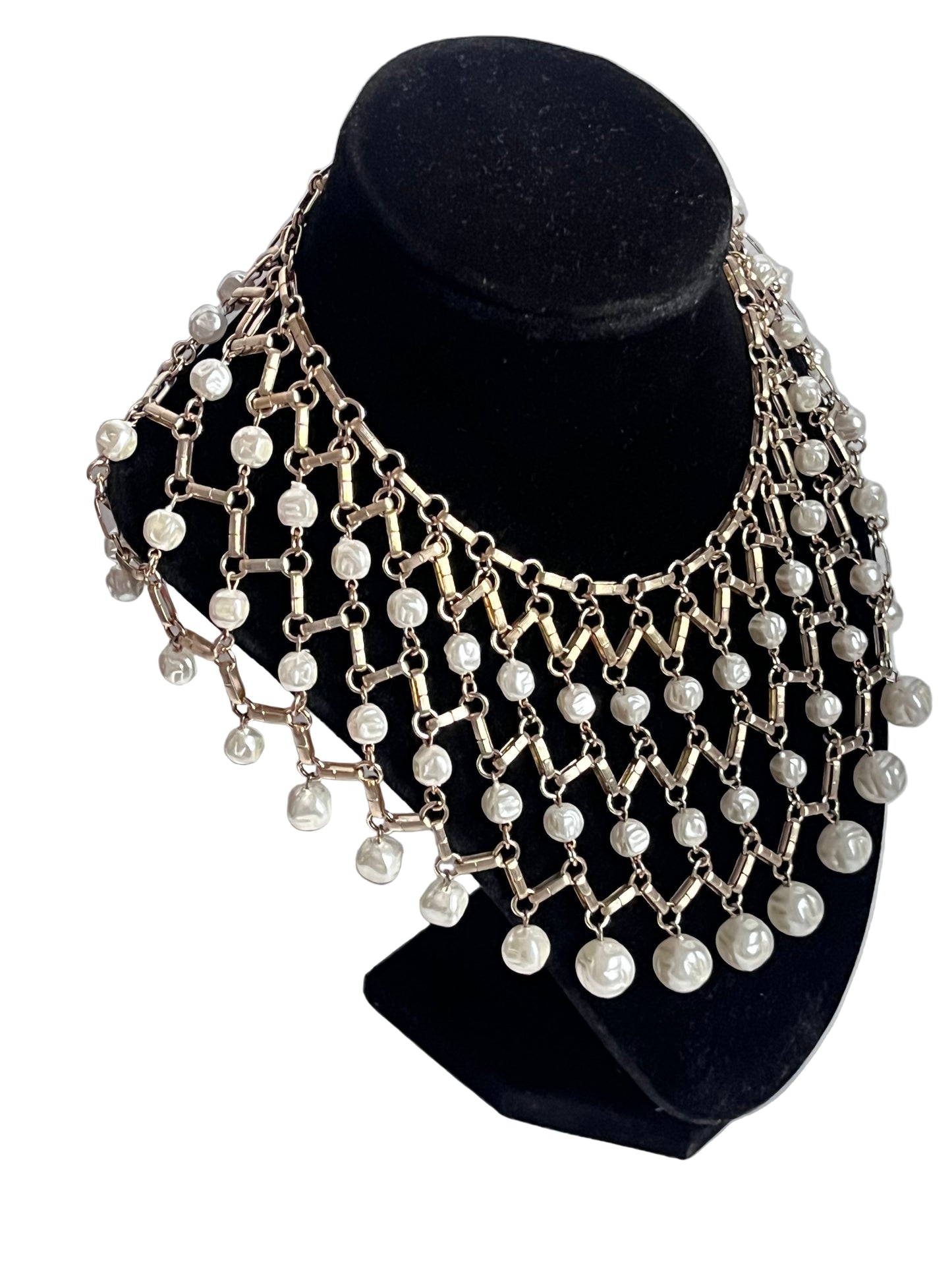 Vintage necklace  collar faux baroque pearl beads 1960s