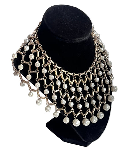 Vintage necklace  collar faux baroque pearl beads 1960s